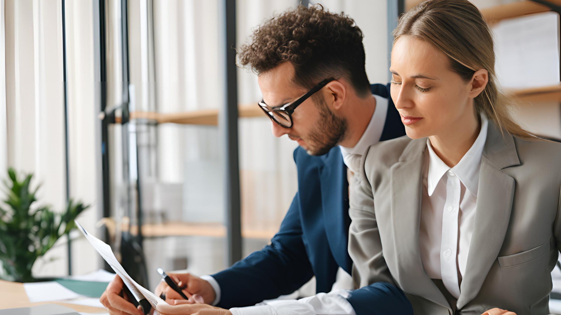 Empresário revisando documentos financeiros com a ajuda de um consultor, representando estratégias para renegociar dívidas empresariais.